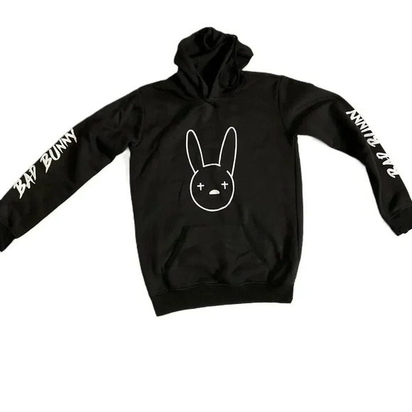 Bad Bunny Black White Pullover Hoodie Men Graphic Print Kangaroo Small - Picture 1 of 7